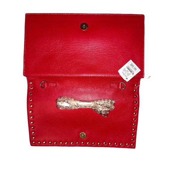 NWT Neiman Marcus Gold Studded Red Leather Clutch with Detatchable Chain Strap - Picture 9 of 9